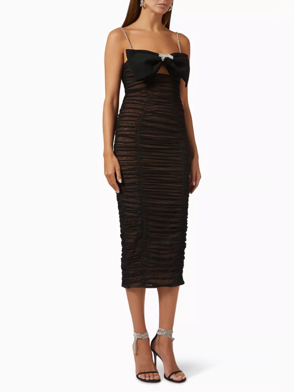 Self Portrait Bow Embellished Ruched Midi Dress size 2